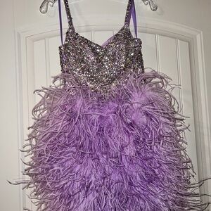 Sparkling Purple Feathered Kids Dress